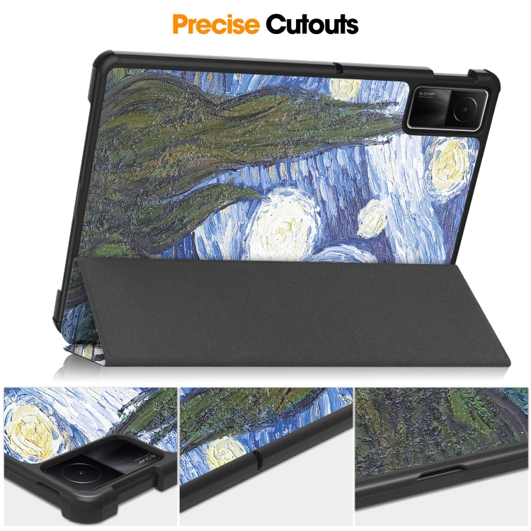 For Xiaomi Redmi Pad SE Custer Painted 3-Fold Holder Smart Leather Tablet Case(Starry Sky) - More Tablet Cases by buy2fix | Online Shopping UK | buy2fix