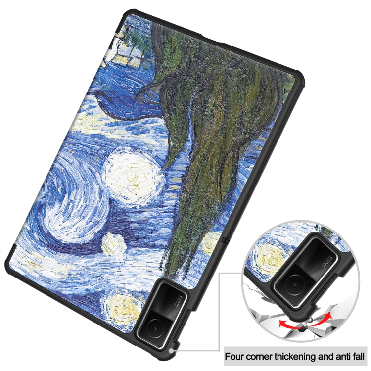 For Xiaomi Redmi Pad SE Custer Painted 3-Fold Holder Smart Leather Tablet Case(Starry Sky) - More Tablet Cases by buy2fix | Online Shopping UK | buy2fix
