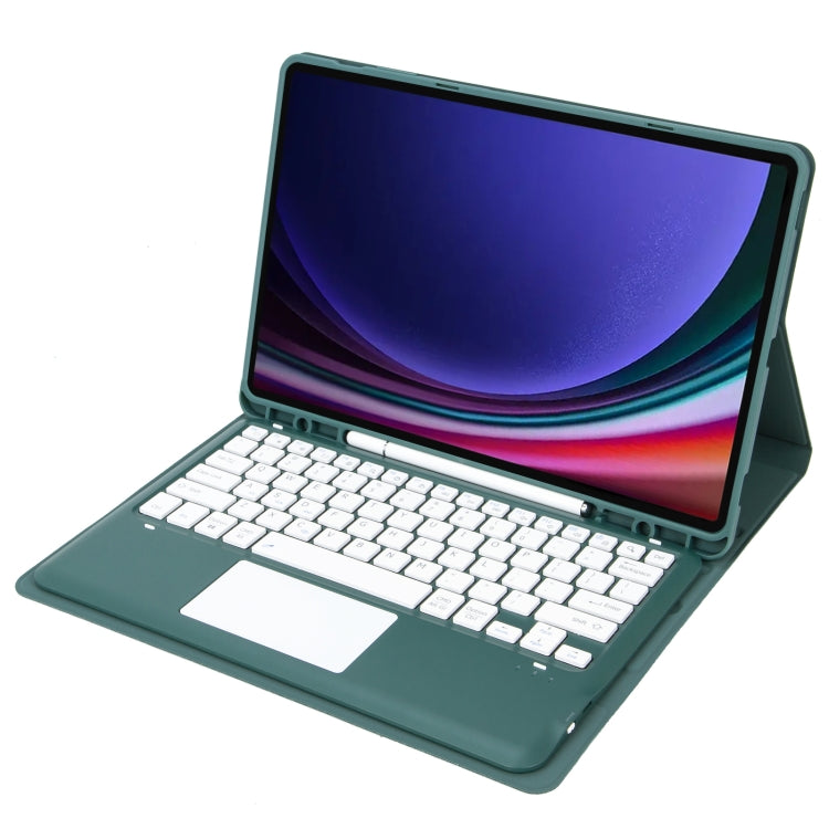 For Samsung Galaxy Tab S9+ / S9 FE+ A810B-A Touch Pad Detachable Bluetooth Keyboard Leather Tablet Case(Dark Green) - Samsung Keyboard by buy2fix | Online Shopping UK | buy2fix