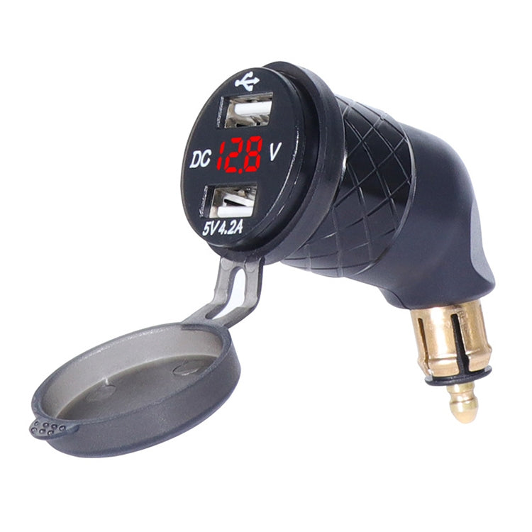 German EU Plug Special Motorcycle Elbow Charger Dual USB Voltmeter 4.2A Charger, Shell Color:Black(Red Light) - Battery Charger by buy2fix | Online Shopping UK | buy2fix