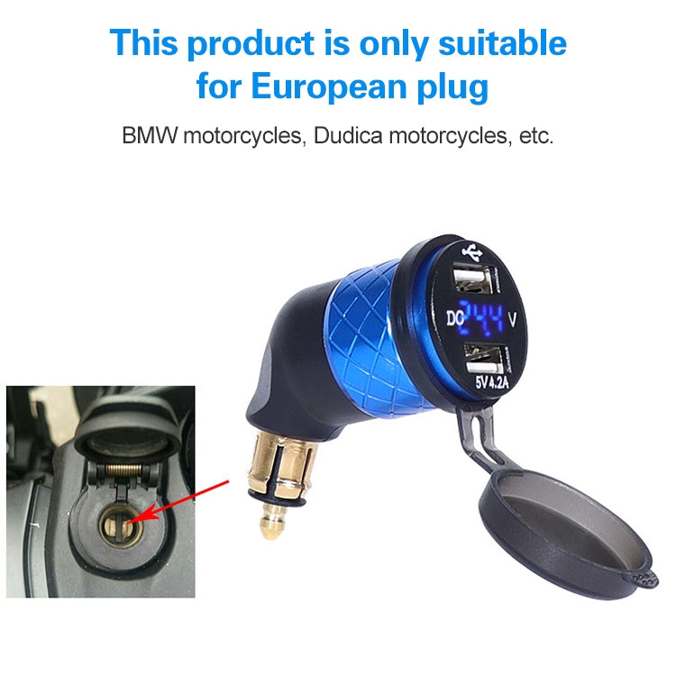German EU Plug Special Motorcycle Elbow Charger Dual USB Voltmeter 4.2A Charger, Shell Color:Black(Red Light) - Battery Charger by buy2fix | Online Shopping UK | buy2fix