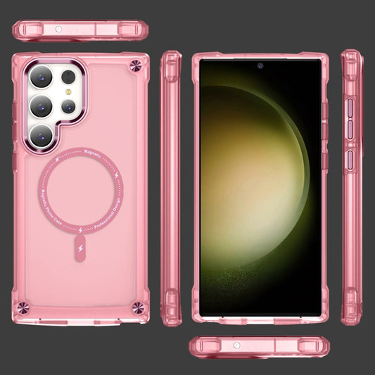 For Samsung Galaxy S22 Ultra 5G Skin Feel TPU + PC MagSafe Magnetic Phone Case(Transparent Pink) by buy2fix