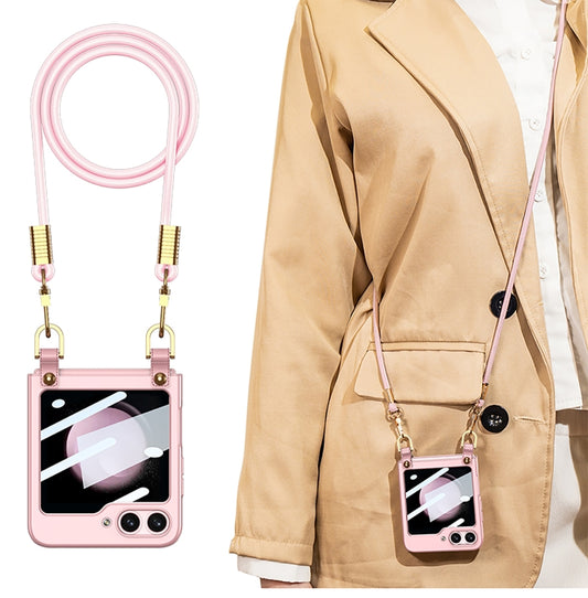For Samsung Galaxy Z Flip5 GKK Cross-body Ultra-thin PC Phone Case with Strap(Pink) by GKK