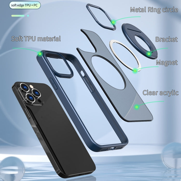 For iPhone 14 Pro Max Rotating Ring Magnetic Holder Phone Case(Blue) - iPhone 14 Pro Max Cases by buy2fix | Online Shopping UK | buy2fix