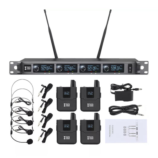 XTUGA A140-B Wireless Microphone System 4 BodyPack Headset Lavalier Microphone(US Plug) by XTUGA