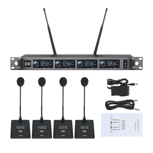 XTUGA A140-C Wireless Microphone System 4-Channel UHF Four Conference Mics(UK Plug) by XTUGA