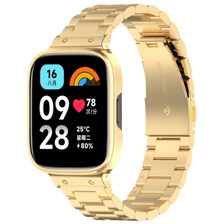 For Redmi Watch 3 Lite / Watch 3 Active 2 in 1 Three-bead Metal Watch Band with Watch Frame(Gold) - Watch Bands by buy2fix | Online Shopping UK | buy2fix
