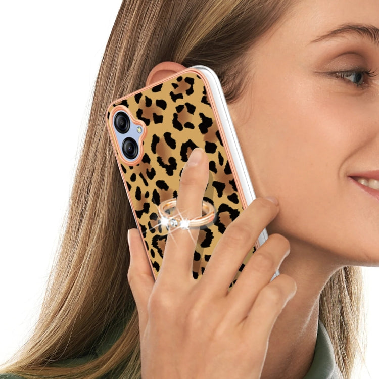 For Samsung Galaxy A04e Electroplating Dual-side IMD Phone Case with Ring Holder(Leopard Print) by buy2fix