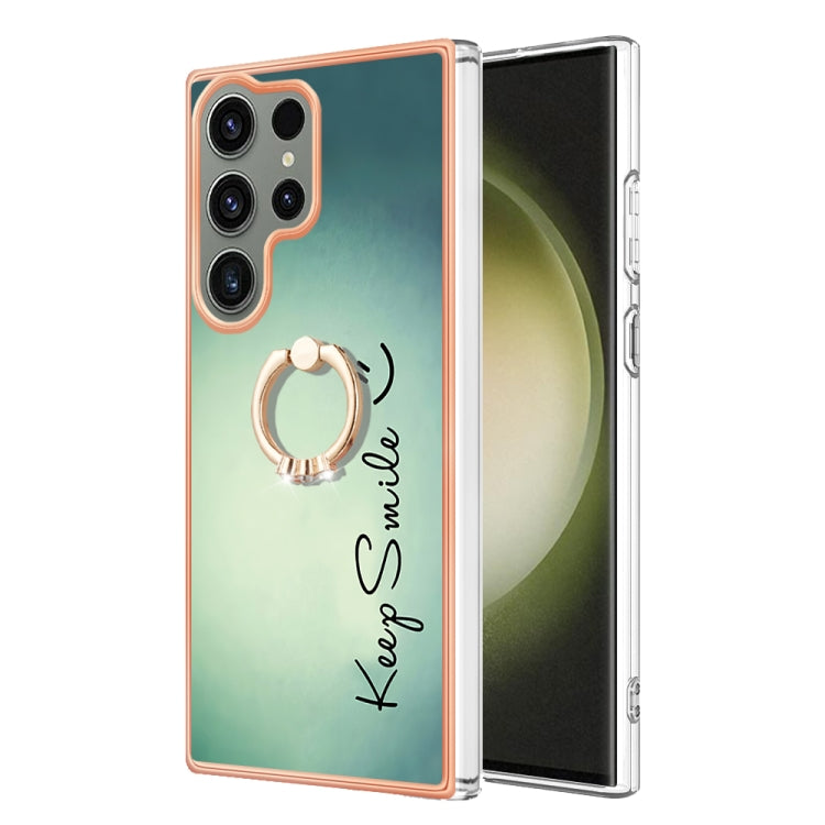 For Samsung Galaxy S23 Ultra 5G Electroplating Dual-side IMD Phone Case with Ring Holder(Smile) - Galaxy S23 Ultra 5G Cases by buy2fix | Online Shopping UK | buy2fix