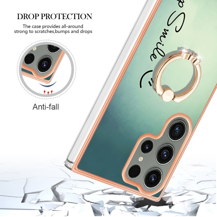 For Samsung Galaxy S23 Ultra 5G Electroplating Dual-side IMD Phone Case with Ring Holder(Smile) - Galaxy S23 Ultra 5G Cases by buy2fix | Online Shopping UK | buy2fix