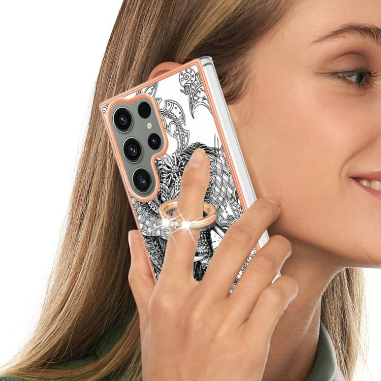 For Samsung Galaxy S23 Ultra 5G Electroplating Dual-side IMD Phone Case with Ring Holder(Totem Elephant) by buy2fix