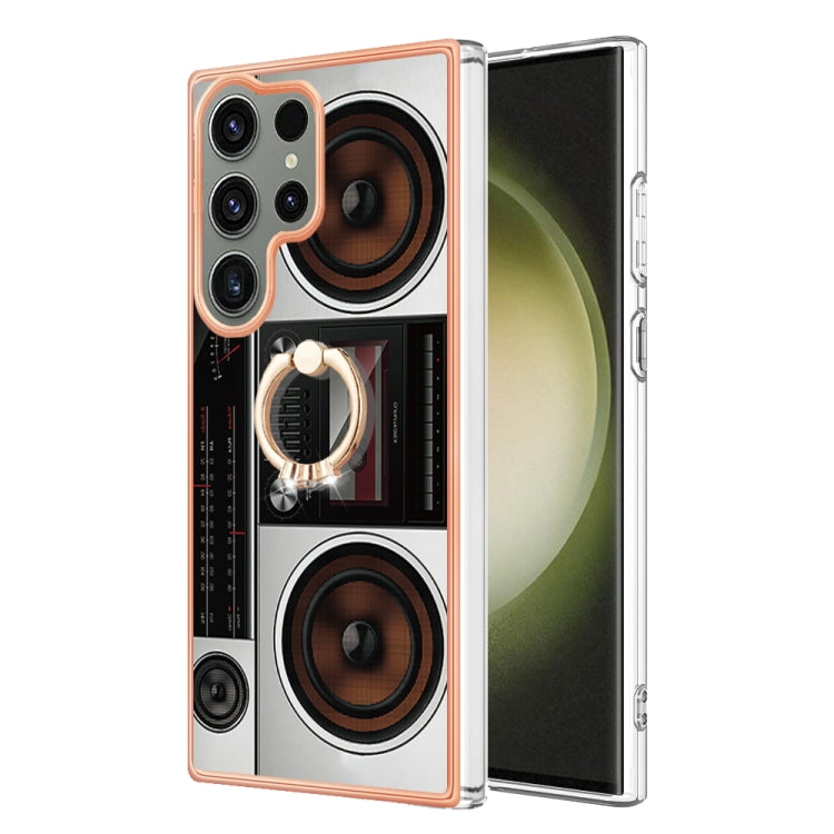 For Samsung Galaxy S23 Ultra 5G Electroplating Dual-side IMD Phone Case with Ring Holder(Retro Radio) - Galaxy S23 Ultra 5G Cases by buy2fix | Online Shopping UK | buy2fix