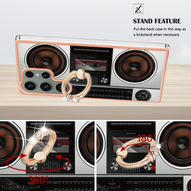 For Samsung Galaxy S23 Ultra 5G Electroplating Dual-side IMD Phone Case with Ring Holder(Retro Radio) - Galaxy S23 Ultra 5G Cases by buy2fix | Online Shopping UK | buy2fix