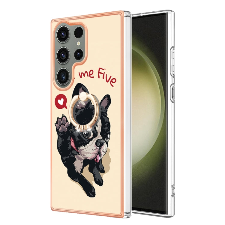 For Samsung Galaxy S23 Ultra 5G Electroplating Dual-side IMD Phone Case with Ring Holder(Lucky Dog) - Galaxy S23 Ultra 5G Cases by buy2fix | Online Shopping UK | buy2fix