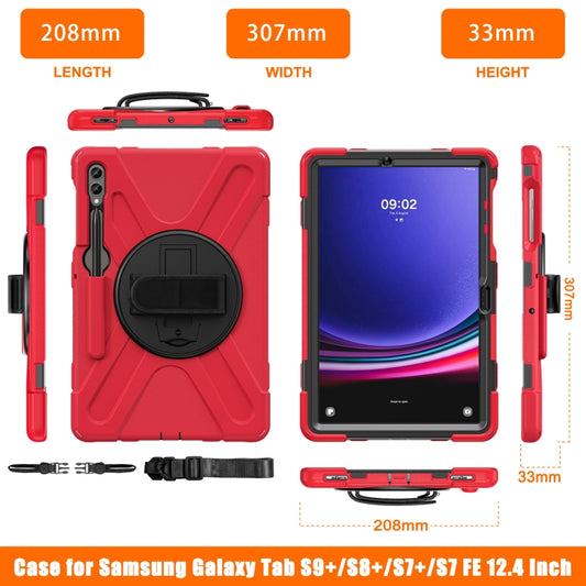 For Samsung Galaxy Tab S9+ / S8+ Rotatable Kickstand Grip Heavy Duty Hard Rugged Tablet Case(Red) by buy2fix