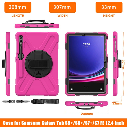 For Samsung Galaxy Tab S9+ / S8+ Rotatable Kickstand Grip Heavy Duty Hard Rugged Tablet Case(Rose Red) by buy2fix