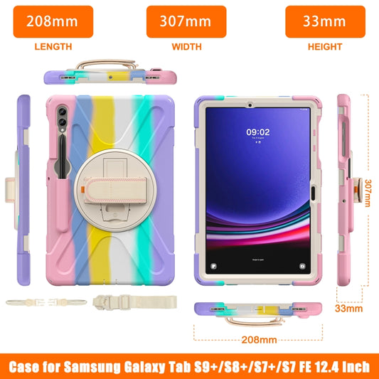 For Samsung Galaxy Tab S9+ / S8+ Rotatable Kickstand Grip Heavy Duty Hard Rugged Tablet Case(Colorful Pink) by buy2fix