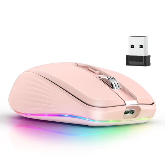 HXSJ M303 2400DPI Dual Mode 2.4GHz + Bluetooth 5.1 Wireless Mouse(Pink) by HXSJ