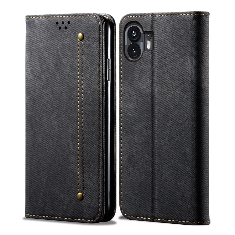For Nothing Phone 2 Denim Texture Casual Style Flip Leather Case(Black) - Nothing Cases by buy2fix | Online Shopping UK | buy2fix