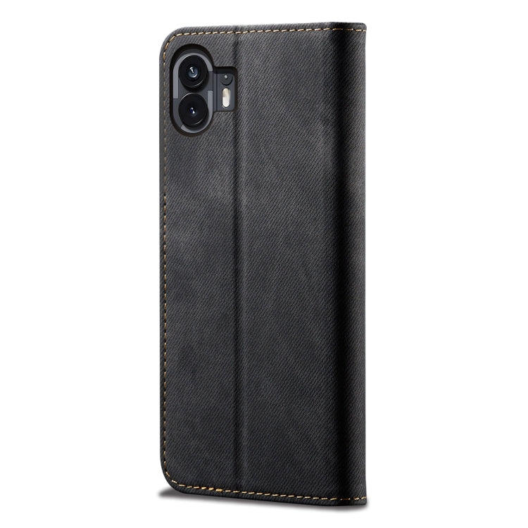 For Nothing Phone 2 Denim Texture Casual Style Flip Leather Case(Black) - Nothing Cases by buy2fix | Online Shopping UK | buy2fix