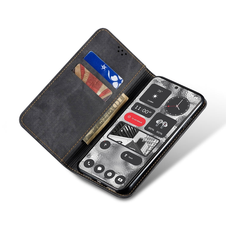 For Nothing Phone 2 Denim Texture Casual Style Flip Leather Case(Black) - Nothing Cases by buy2fix | Online Shopping UK | buy2fix