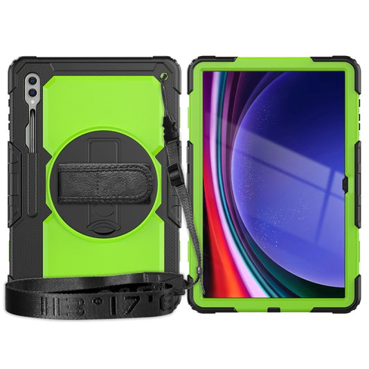 For Samsung Galaxy Tab S9 Ultra / S10 Ultra Lucky Wheel Grip Silicone Hybrid PC Tablet Case with Shoulder Strap(Black+Yellow Green) by buy2fix