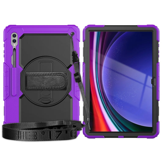 For Samsung Galaxy Tab S9 Ultra / S10 Ultra Lucky Wheel Grip Silicone Hybrid PC Tablet Case with Shoulder Strap(Purple+Black) by buy2fix