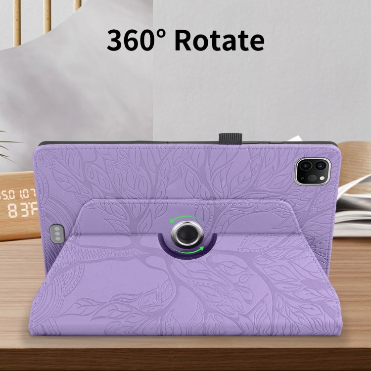 For iPad Pro 11 2022 / 2021 / 2020 Tree Life Embossed Rotation Leather Smart Tablet Case(Purple) by buy2fix