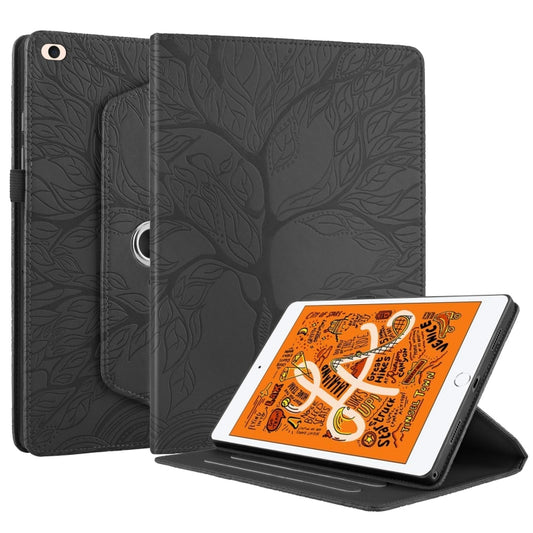For iPad mini 5 / mini 4 / mini 3 Tree Life Embossed Rotation Leather Smart Tablet Case(Black) by buy2fix