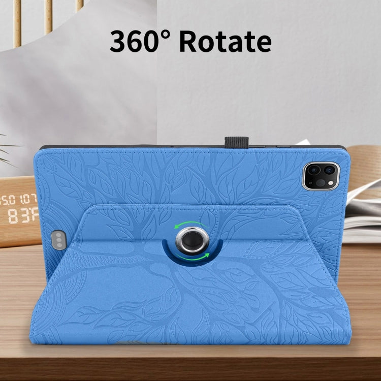 For iPad Pro 12.9 2022 / 2021 / 2020 Tree Life Embossed Rotation Leather Smart Tablet Case(Blue) by buy2fix
