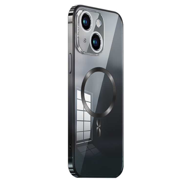 For iPhone 14 MagSafe Magnetic Stainless Steel Frame Transparent TPU Phone Case(Black) - iPhone 14 Cases by buy2fix | Online Shopping UK | buy2fix