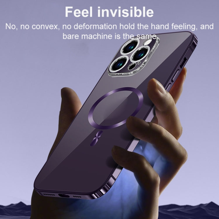 For iPhone 14 MagSafe Magnetic Stainless Steel Frame Transparent TPU Phone Case(Black) - iPhone 14 Cases by buy2fix | Online Shopping UK | buy2fix