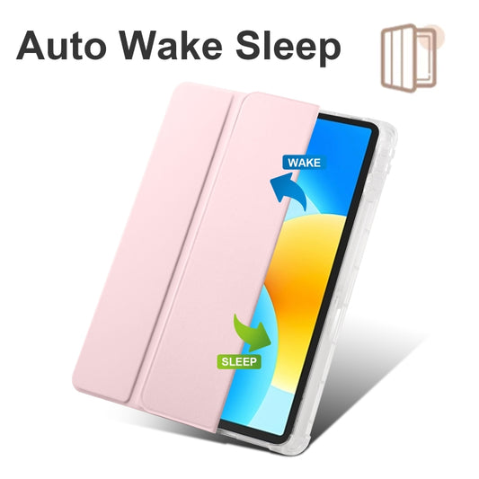 For Huawei MatePad 11.5 2023 3-folding Transparent TPU Smart Leather Tablet Case(Ice Pink) by buy2fix