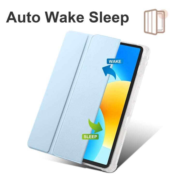 For Huawei MatePad 11.5 2023 3-folding Transparent TPU Smart Leather Tablet Case(Ice Blue) - Huawei by buy2fix | Online Shopping UK | buy2fix