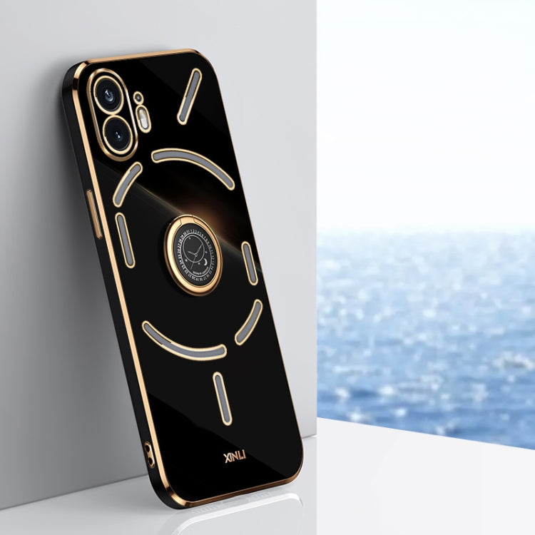 For Nothing Phone 2 XINLI Straight Edge 6D Electroplate TPU Phone Case with Ring Holder(Black) - More Brand by XINLI | Online Shopping UK | buy2fix