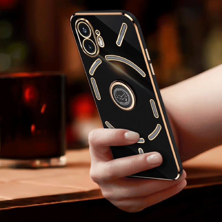 For Nothing Phone 2 XINLI Straight Edge 6D Electroplate TPU Phone Case with Ring Holder(Hawthorn Red) by XINLI