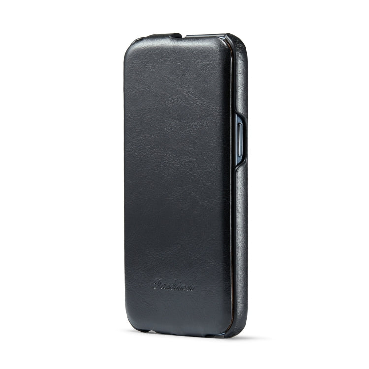 For iPhone 15 Pro Fierre Shann Oil Wax Texture Vertical Flip PU Phone Case(Black) - iPhone 15 Pro Cases by FIERRE SHANN | Online Shopping UK | buy2fix