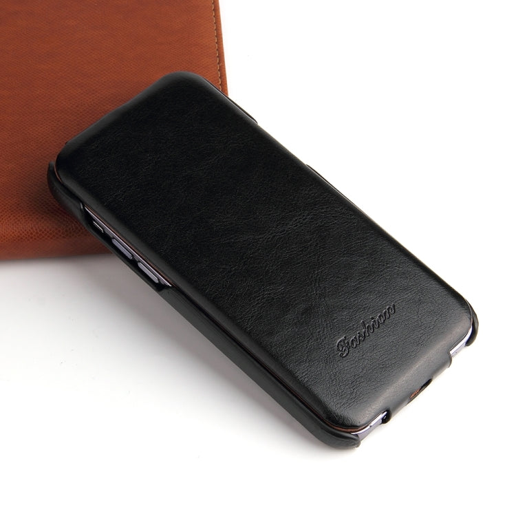 For iPhone 15 Pro Fierre Shann Oil Wax Texture Vertical Flip PU Phone Case(Black) - iPhone 15 Pro Cases by FIERRE SHANN | Online Shopping UK | buy2fix