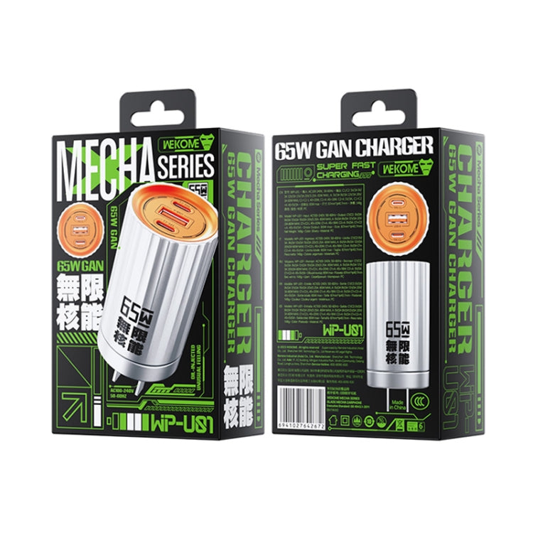 WK WP-U01 Mecha Series Energy Bar 65W Gallium Nitride Dual USB-C / Type-C + USB Charger, CN Plug(Yellow) by WK