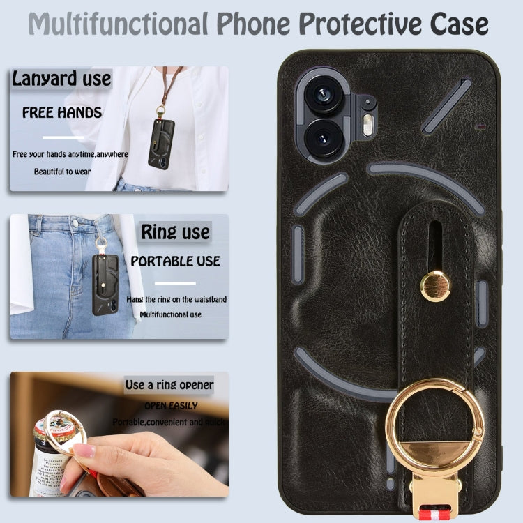 For Nothing Phone 2 Wristband Leather Back Phone Case(Black) - Nothing Cases by buy2fix | Online Shopping UK | buy2fix
