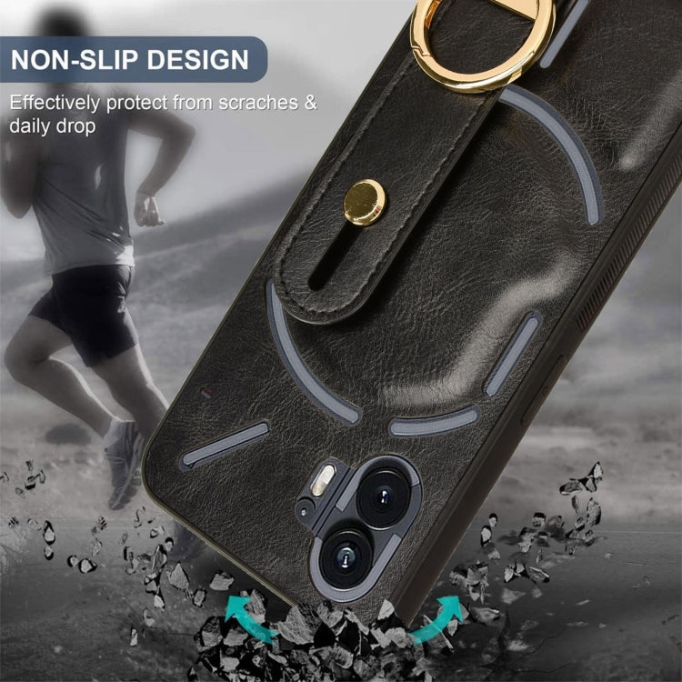 For Nothing Phone 2 Wristband Leather Back Phone Case(Black) - Nothing Cases by buy2fix | Online Shopping UK | buy2fix