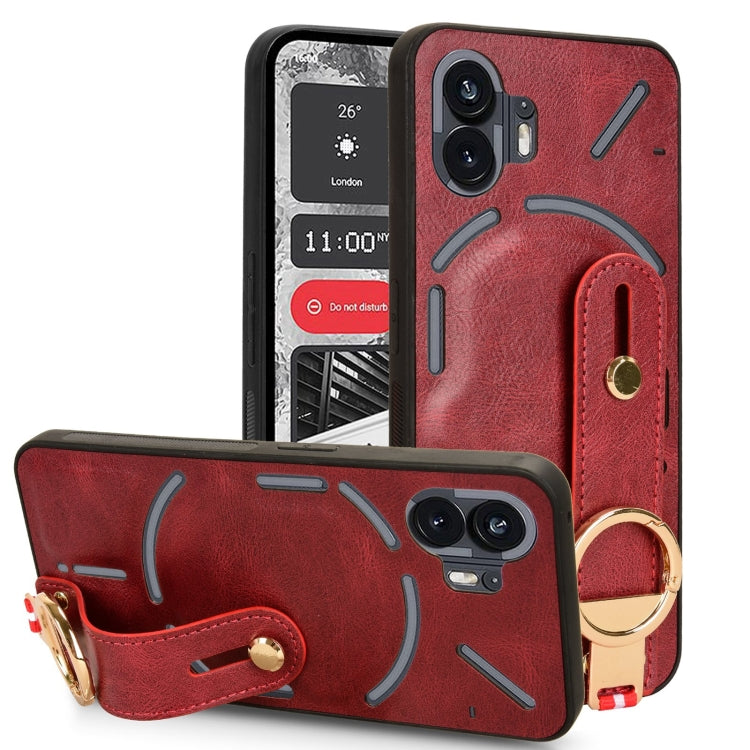 For Nothing Phone 2 Wristband Leather Back Phone Case(Red) - Nothing Cases by buy2fix | Online Shopping UK | buy2fix