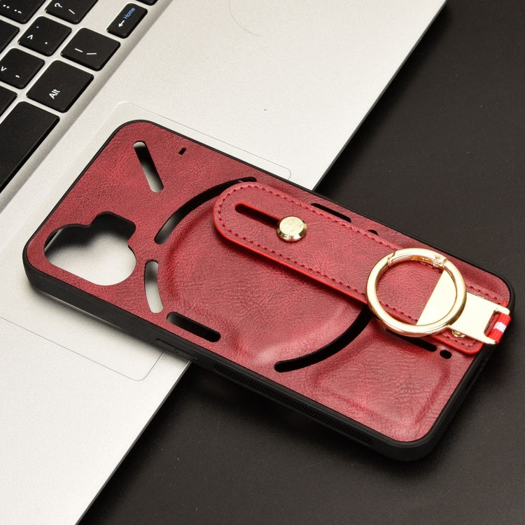 For Nothing Phone 2 Wristband Leather Back Phone Case(Red) - Nothing Cases by buy2fix | Online Shopping UK | buy2fix