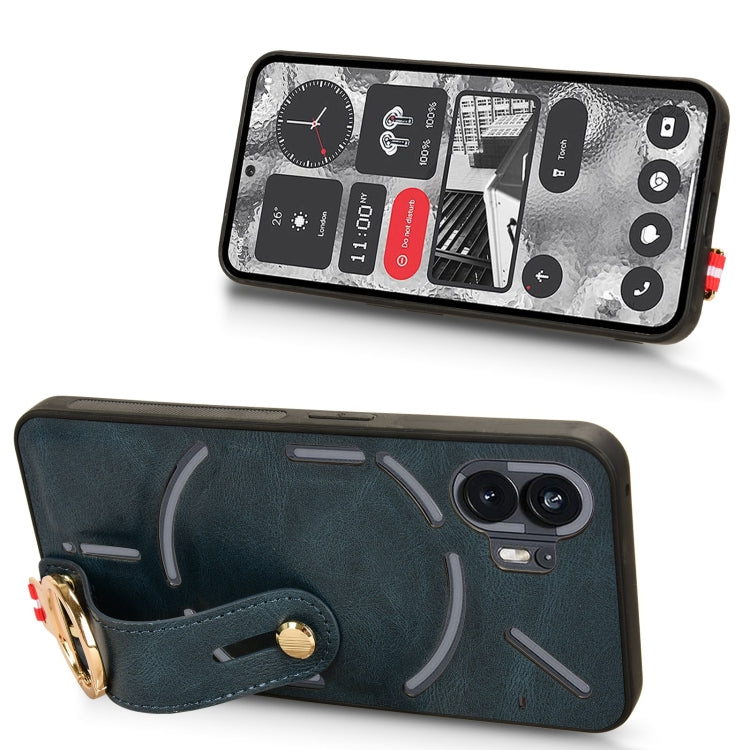 For Nothing Phone 2 Wristband Leather Back Phone Case(Blue) - Nothing Cases by buy2fix | Online Shopping UK | buy2fix