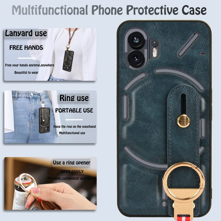 For Nothing Phone 2 Wristband Leather Back Phone Case(Blue) - Nothing Cases by buy2fix | Online Shopping UK | buy2fix