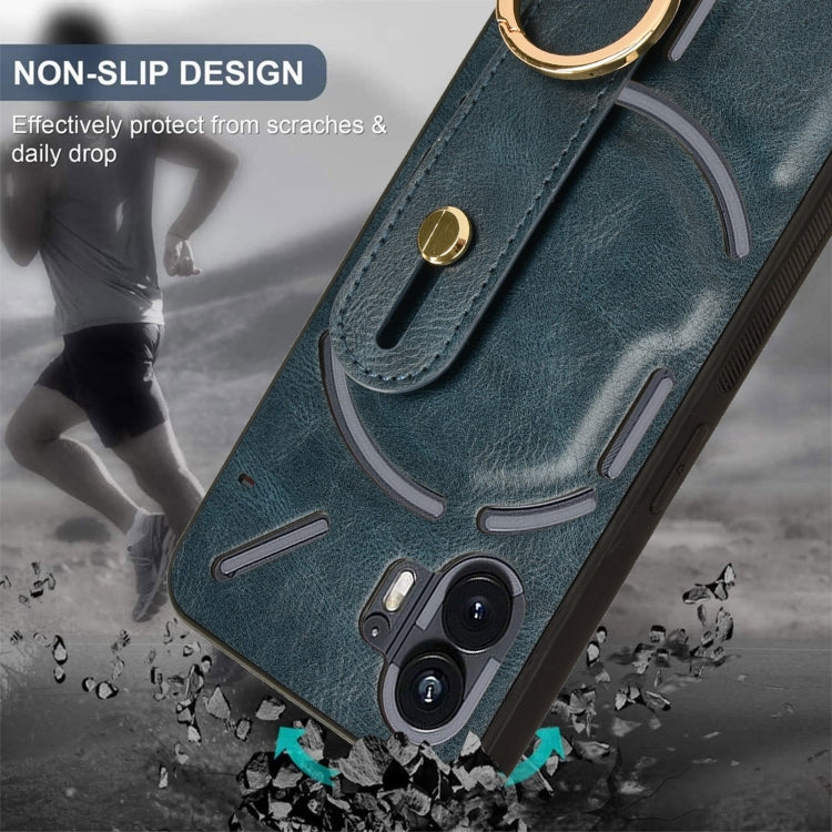 For Nothing Phone 2 Wristband Leather Back Phone Case(Blue) - Nothing Cases by buy2fix | Online Shopping UK | buy2fix