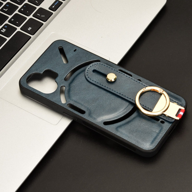 For Nothing Phone 2 Wristband Leather Back Phone Case(Blue) - Nothing Cases by buy2fix | Online Shopping UK | buy2fix