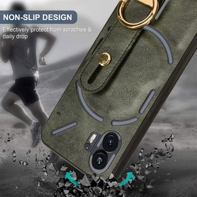 For Nothing Phone 2 Wristband Leather Back Phone Case(Green) - Nothing Cases by buy2fix | Online Shopping UK | buy2fix
