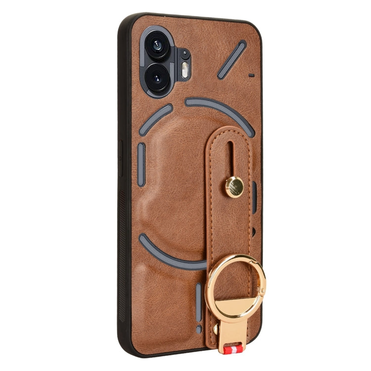 For Nothing Phone 2 Wristband Leather Back Phone Case(Brown) - Nothing Cases by buy2fix | Online Shopping UK | buy2fix