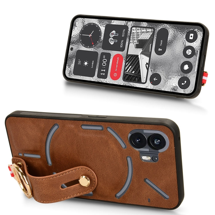 For Nothing Phone 2 Wristband Leather Back Phone Case(Brown) - Nothing Cases by buy2fix | Online Shopping UK | buy2fix